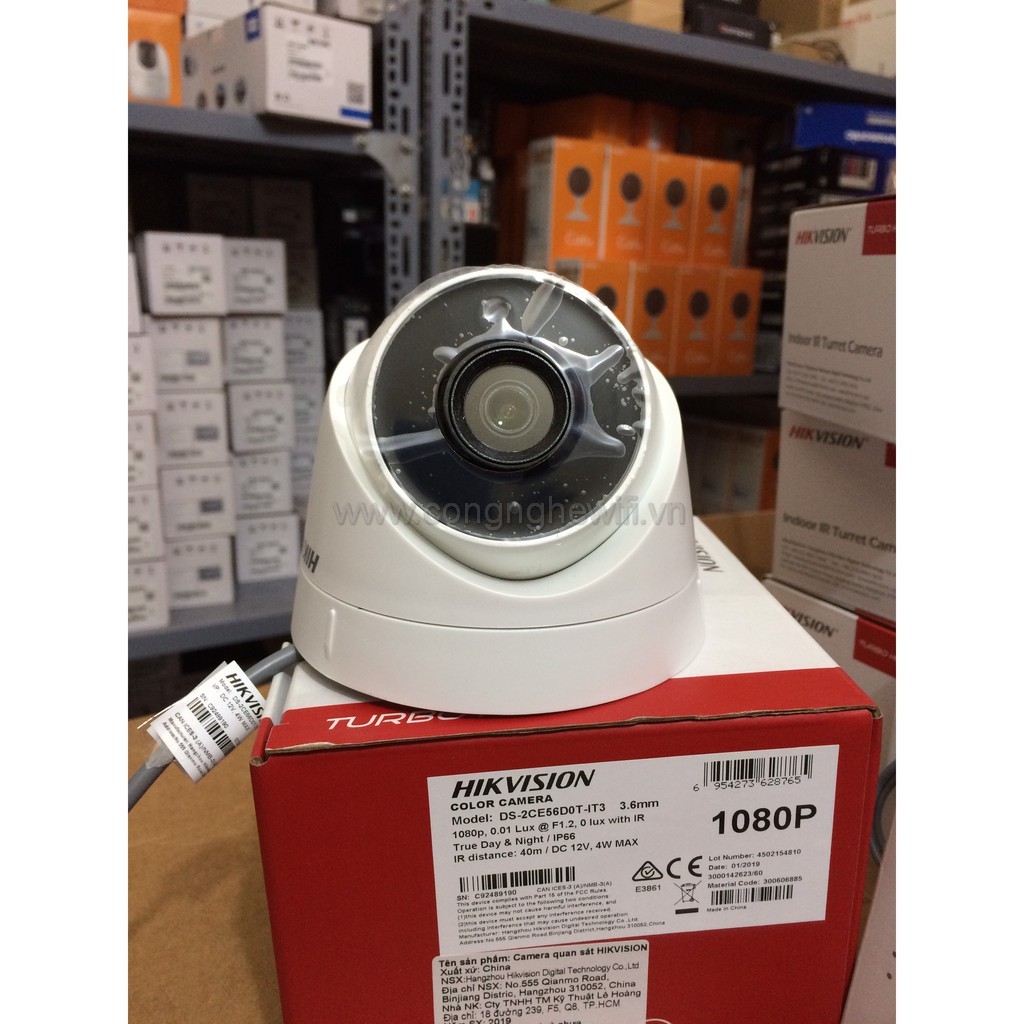 Camera HDTVI Dome 2.0MP Hikvision DS-2CE16D0T-IR